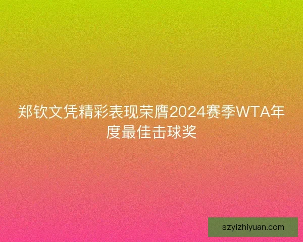郑钦文凭精彩表现荣膺2024赛季WTA年度最佳击球奖